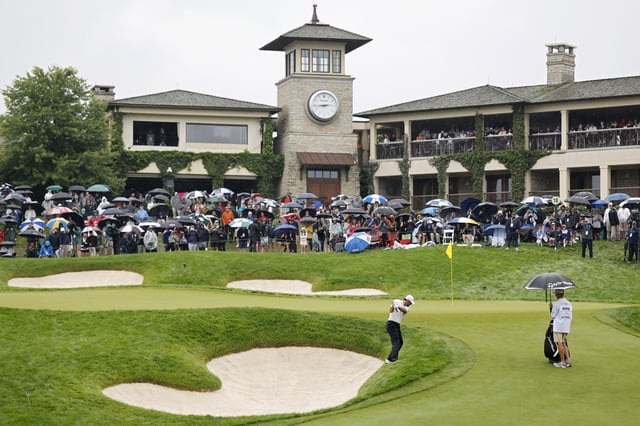 DUBLIN, OHIO - MAY 30: Scottie Scheffler of the United States plays a shot on the 18th hole during the second round of the Memorial Tournament presented by Workday 2025 at Muirfield Village Golf Club on May 30, 2025 in Dublin, Ohio. (Photo by Michael Reaves/Getty Images)