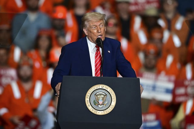 President Donald Trump speaks at U.S. Steel Mon Valley Works-Irvin Plant, Friday, May 30, 2025, in West Mifflin, Pa. (AP Photo/David Dermer)
