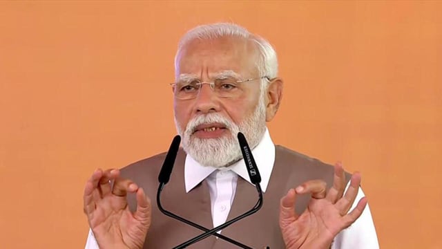 Prime Minister Narendra Modi at a public meeting in Kanpur on Friday. (ANI PHOTO)