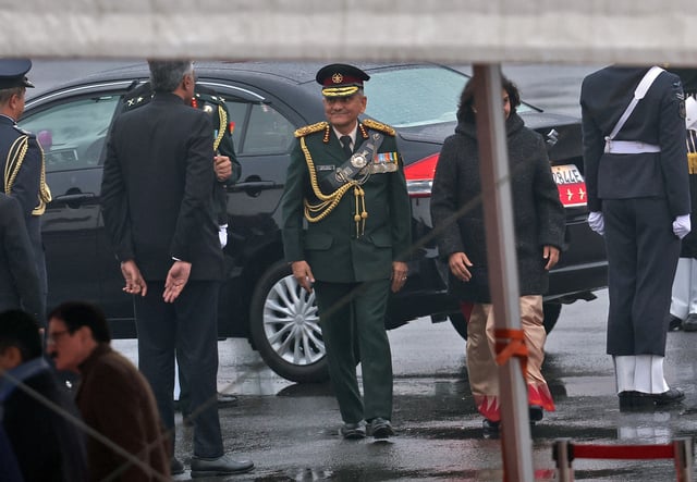 India's Chief of Defence Staff Anil Chauhan arrives to attend the Beating the Retreat ceremony, amid rain, in New Delhi, India, January 29, 2023. REUTERS/Altaf Hussain/File photo