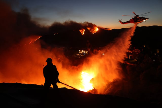 Stock photograph showing fire personnel responding to the Palisades Fire in Pacific Palisades, California on January 7, 2025.