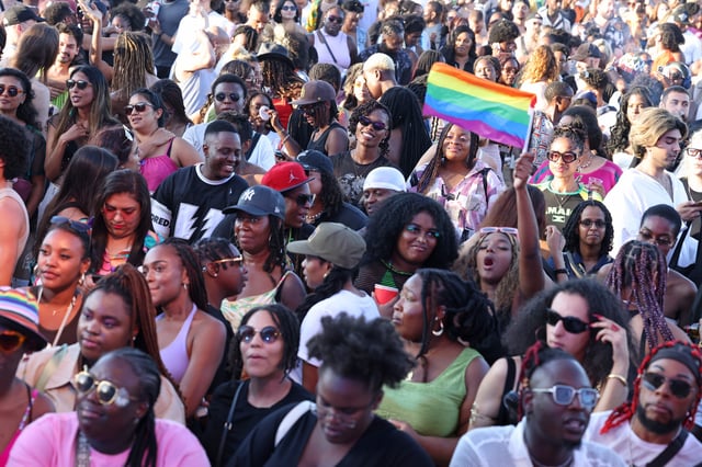 Guests enjoying the music on the main stage during UK Black Pride 2024: Freedom & Justice at Queen Elizabeth Olympic Park on Aug. 11, 2024 in London.
