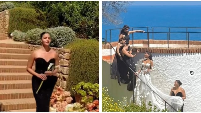Alia Bhatt wore a black dress as one of the bridesmaids for her friend's wedding in Spain.