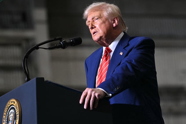 US President Donald Trump speaks during a visit to US Steel - Irvin Works in West Mifflin, Pennsylvania, May 30, 2025.