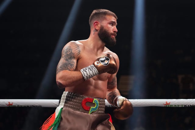 Caleb Plant (brown trunks) box during their Interim WBC Super Middleweight Championship boxing bout at MGM Grand Garden Arena.