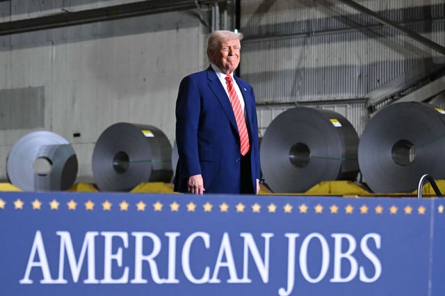 U.S. President Donald Trump arrives to speak during a visit to U.S. Steel - Irvin Works in West Mifflin, Pennsylvania, May 30, 2025, to mark the deal between Nippon Steel and US Steel.