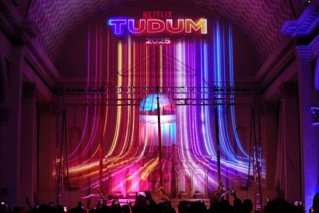 Aerialists perform during Netflix's Tudum LIVE 2025: The Night Before Creator Party at Vibiana on May 30, 2025 in Los Angeles, California.