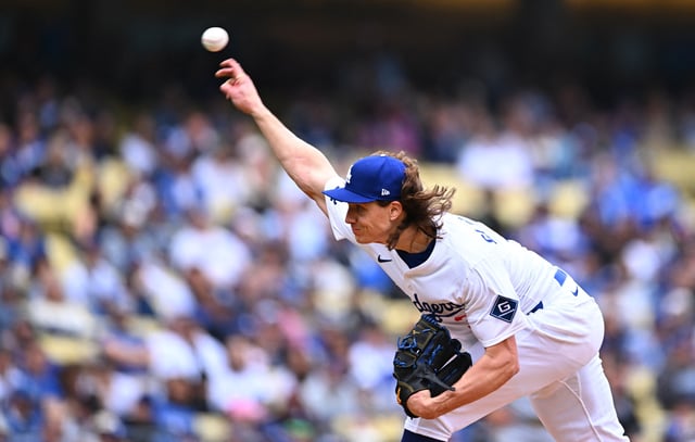 Apr 27, 2025; Los Angeles, California, USA; Los Angeles Dodgers pitcher Tyler Glasnow (31) throws during the first inning against the Pittsburgh Pirates at Dodger Stadium. Mandatory Credit: Jonathan Hui-Imagn Images/File photo