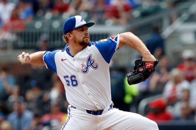 Atlanta Braves’ Spencer Schwellenbach pitches during the first inning of a baseball game against the Boston Red Sox, Saturday, May 31, 2025, in Atlanta. (AP Photo/Butch Dill)