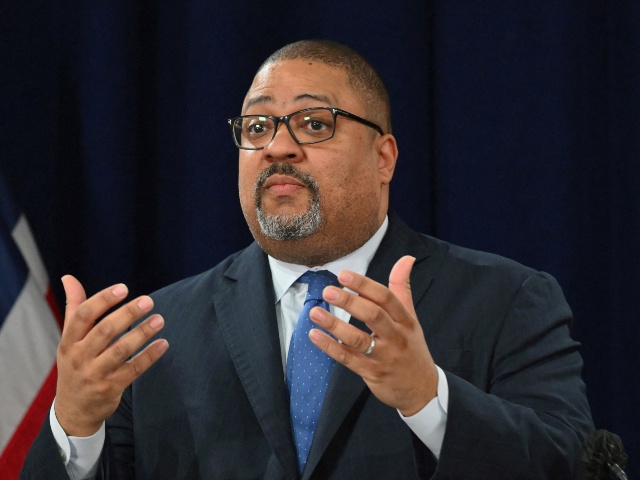 Manhattan District Attorney Alvin Bragg speaks during a press conference to discuss his indictment of former President Donald Trump, outside the Manhattan Federal Court in New York, April 4, 2023. - Trump was charged with 34 felony counts of falsifying business records stemming from three pre-election hush-money cases, prosecutors said. (ANGELA WEISS/AFP via Getty)