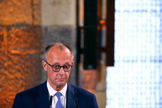 German Chancellor Friedrich Merz attends the International Charlemagne Prize (Karlspreis) 2025 ceremony in Aachen, Germany, May 29, 2025. REUTERS/Thilo Schmuelgen/Pool/File Photo