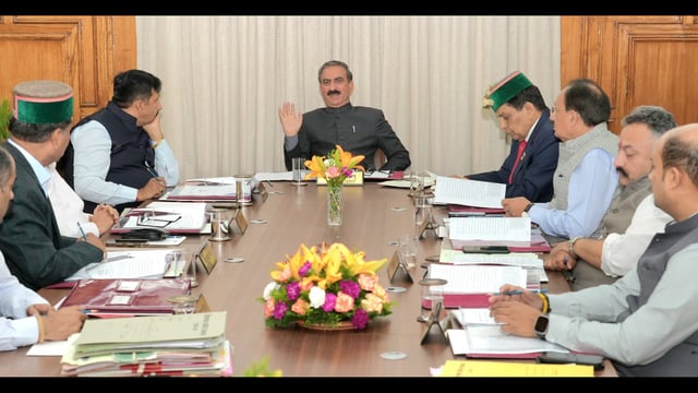 Chief minister Sukhvinder Singh Sukhu chairs a cabinet meeting in Shimla on Saturday. (HT photo)
