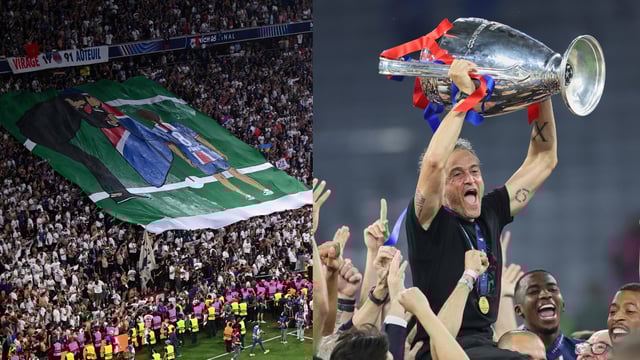 Luis Enrique celebrates lifting the Champions League trophy with Paris Saint-Germain players, after PSG fans honour his late daughter Xana's memory.