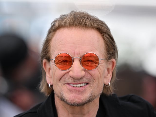 CANNES, FRANCE - MAY 17: Irish singer of U2 Bono poses during a photocall for the film 'Bono: Stories of Surrender' at the 78th edition of the Cannes Film Festival in Cannes, France on May 17, 2025. (Photo by Mustafa Yalcin/Anadolu via Getty Images)