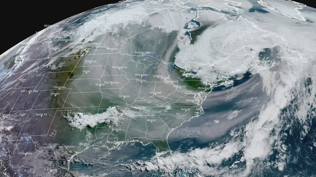 smoke from canada wildfires covers much of usa - satellite image at 1220 utc on june 1 2025