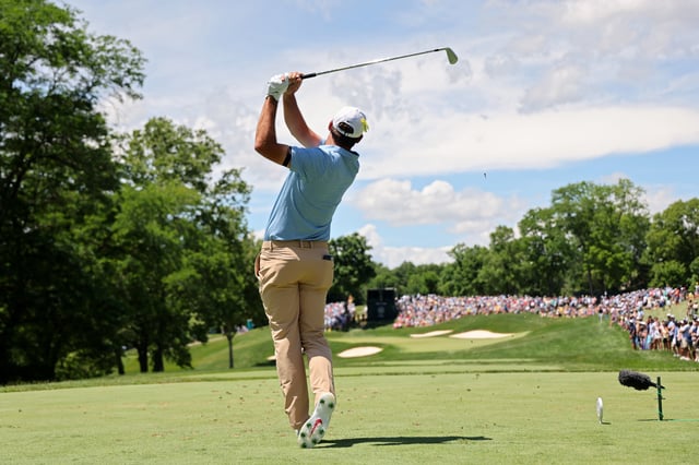 Scottie Scheffler of the United States plays his shot from the fourth tee during the final round of the Memorial Tournament presented by Workday at Muirfield Village Golf Club on June 09, 2024 in Dublin, Ohio.