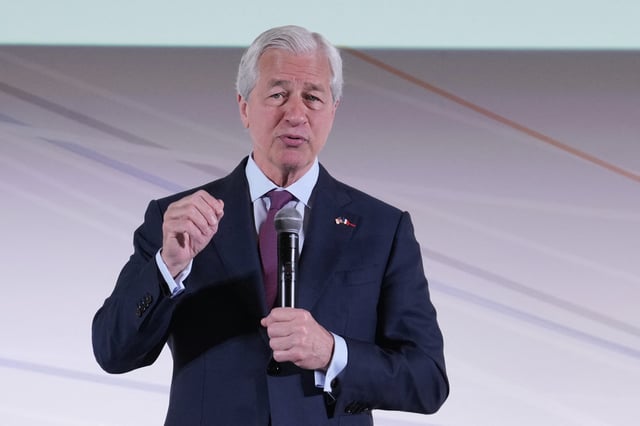 JPMorgan Chase CEO Jamie Dimon delivers a speech during the Global Markets Conference, ahead of the Choose France summit, in Paris, on May 15, 2025.