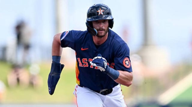 Houston Astros prospect Jacob Melton runs on the bases.