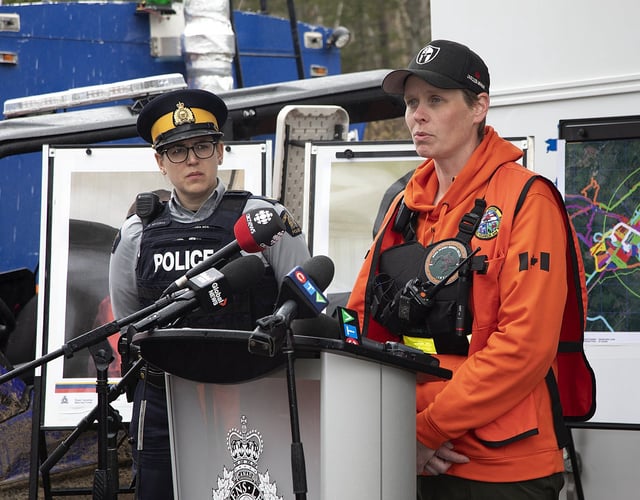 Amy Hansen, Search Manager speaks to reporters about the search for six-year-old Lilly Sullivan and four-year-old Jack Sullivan, two children missing since May 2, in Lansdowne Station, N.S., Wednesday, May 7, 2025. THE CANADIAN PRESS/Ron Ward