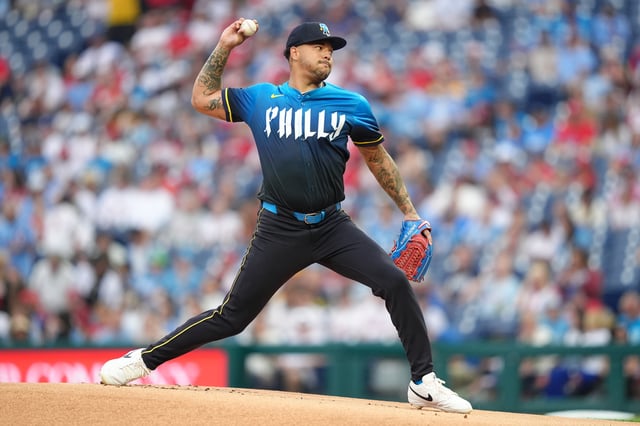 May 30, 2025; Philadelphia, Pennsylvania, USA; Philadelphia Phillies starting pitcher Taijuan Walker (99) throws a pitch against the Milwaukee Brewers in the first inning at Citizens Bank Park. Mandatory Credit: Kyle Ross-Imagn Images