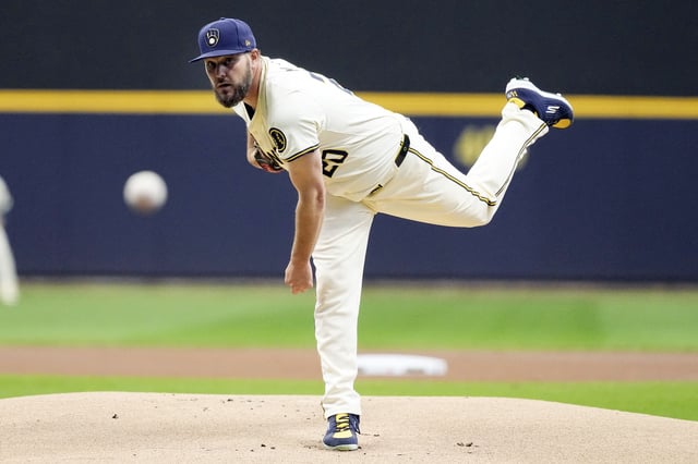 Apr 16, 2024; Milwaukee, Wisconsin, USA;  Milwaukee Brewers pitcher Wade Miley (20) throws a pitch during the first inning against the San Diego Padres at American Family Field. Mandatory Credit: Jeff Hanisch-USA TODAY Sports/File Photo