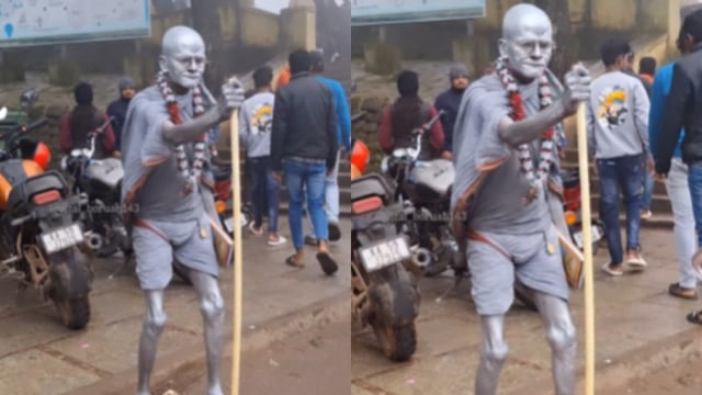 A viral video showed a man dressed as a Gandhi statue braving Nandi Hills' cold.