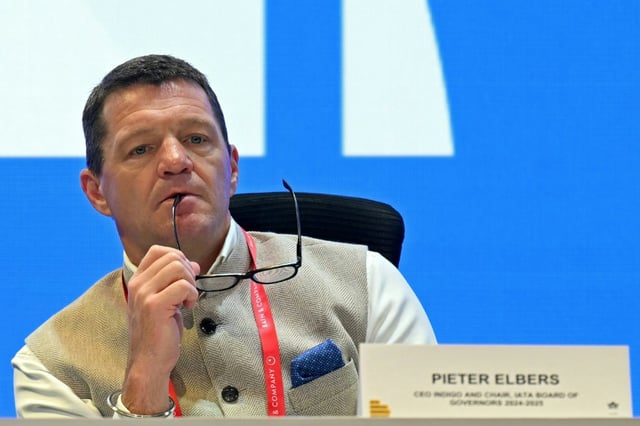 Pieter Elbers, PDG de la compagnie indienne Indigo, à New Dehli le 2 juin 2025 lors de l'assemblée générale de l'Iata dont il est cette année président du conseil des gouverneurs