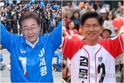 This combined file photo shows the two leading presidential candidates -- Lee Jae-myung (L) of the Democratic Party and Kim Moon-soo of the People Power Party. (Yonhap)
