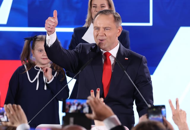 Karol Nawrocki, presidential candidate of the Law and Justice Party (PiS), following the Polish presidential runoff election on June 01, 2025 in Warsaw, Poland.