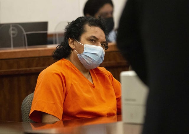 Oscar Rosales, accused in the fatal shooting of Harris County Constable Pct. 5 Cpl. Charles Galloway, appears in front of Hon. Maritza Antu at the 482nd court Friday, Jan. 28, 2022, at Harris County Criminal Courts at Law in Houston. 