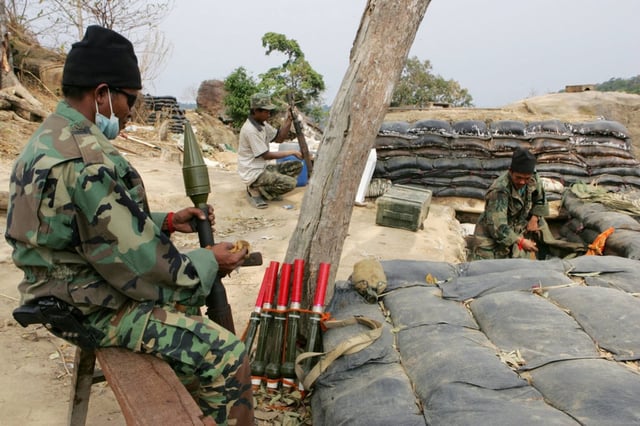 Cambodian soldiers check their weapons near Preah Vihear temple, a World Heritage site, in northern Cambodia in February 2011. Photo: Kyodo News Stills via Getty Images