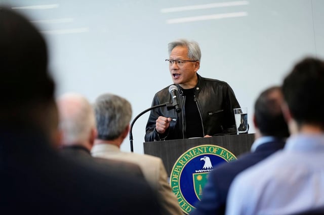 Nvidia founder, president and chief executive Jensen Huang speaks during a press conference at the Lawrence Berkeley National Laboratory in Berkeley, California, on May 29. Photo: AP