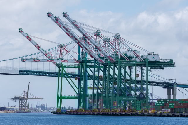 Cranes at the Port of Los Angeles are empty of cargo ships, in San Pedro California, U.S., May 13, 2025. REUTERS/Mike Blake/File Photo