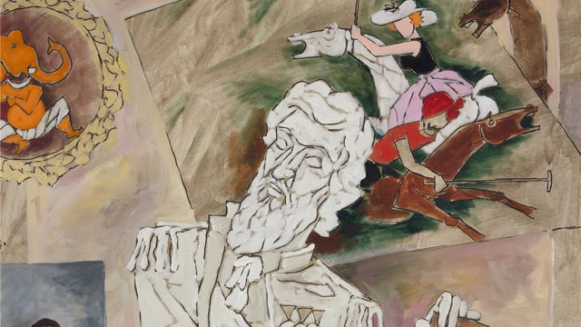 MF Husain's artwork titled Portrait of a Painter, Surrounded by His Own Images.