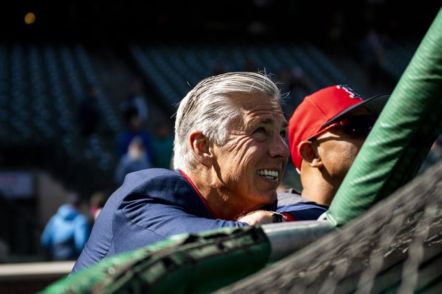 SEATTLE, WA - MARCH 28: President of Baseball Operations Dave Dombrowski of the Boston Red Sox reacts before the 2019 Opening day game against the Seattle Mariners at T-Mobile Park on March 28, 2019 in Seattle, Washington. (Photo by Billie Weiss/Boston Red Sox/Getty Images)