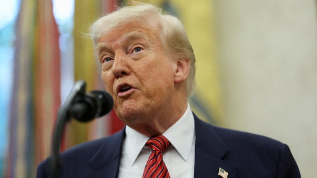 US President Donald Trump speaks during a swearing-in ceremony for the new US ambassador to China.