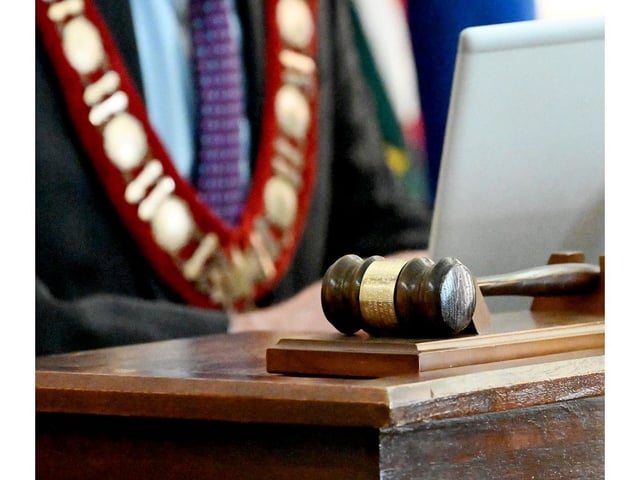  The mayor’s gavel sits on the desk of Brockville Mayor Matt Wren during the regular council meeting of Tuesday, May 27, 2025. Wren is among the 169 Ontario mayors granted strong mayor powers as of May 1. PHOTO BY RONALD ZAJAC/The Brockville Recorder and Times
