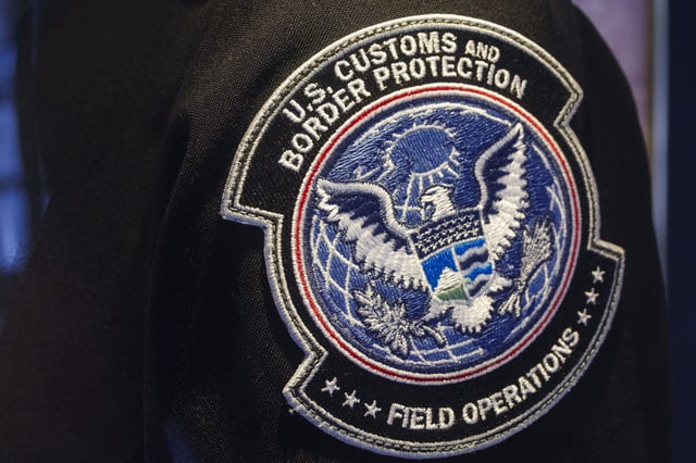 A U.S. Customs and Border Protection Field Operations patch is displayed at the U.S. Customs and Border Protection Headquarters on May 20, 2025 in Washington, DC.
