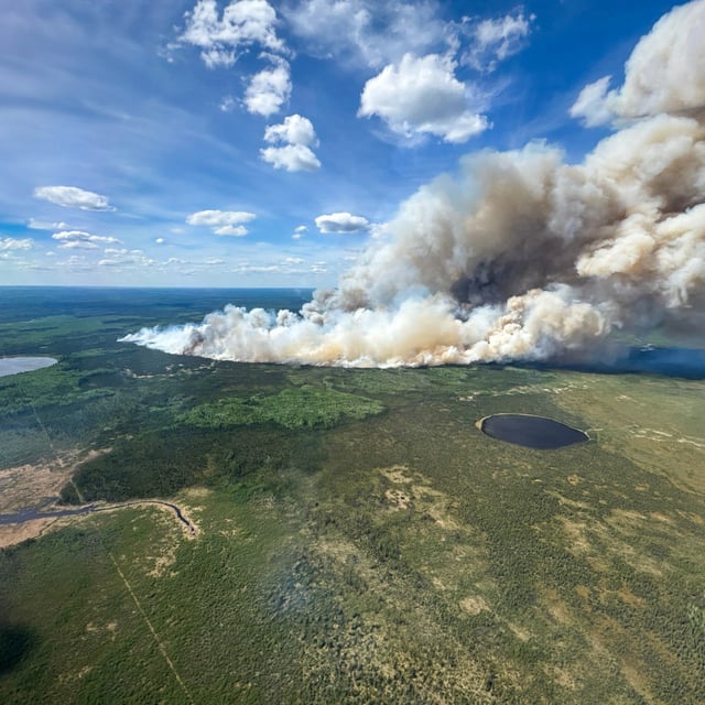 Smoke rises from wildfire SWF085 of the Red Earth East Complex, northwest of Fort McMurray, Alberta, Canada in an aerial photograph May 27, 2025.  Alberta Wildfire/Handout via REUTERS.  THIS IMAGE HAS BEEN SUPPLIED BY A THIRD PARTY