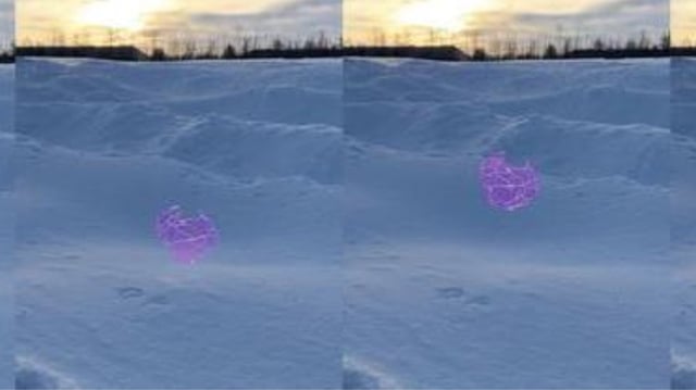 This image combines time-lapsed photos to show one of these "metashells" leaping into the air from a snowy surface.