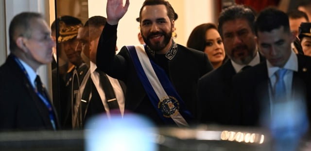 Le président du Salvador, Nayib Bukele, après avoir délivré un discours, le 2 juin 2025 à San Salvador