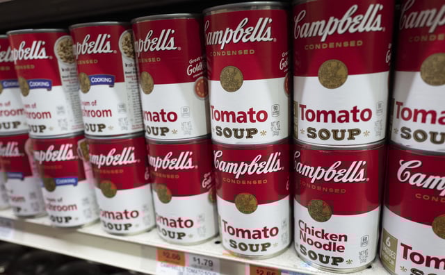 FILE - Cans of Campbell's soup are displayed in a supermarket, March 25, 2021, in New York. (AP Photo/Mark Lennihan, File)