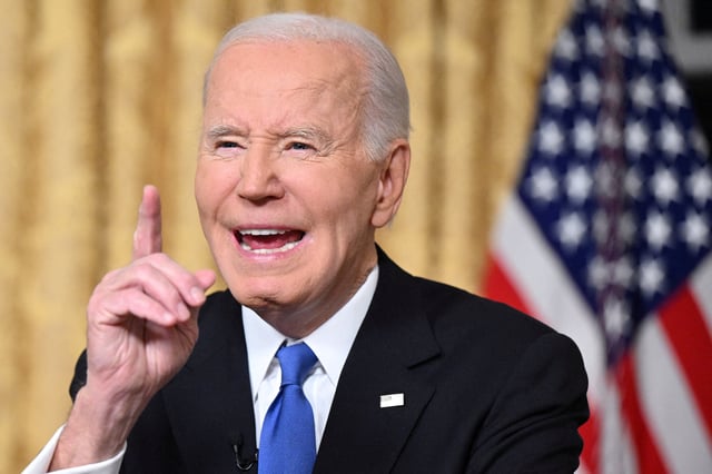 US President Joe Biden delivers his farewell address to the nation from the Oval Office of the White House in Washington, DC, on January 15, 2025.     MANDEL NGAN/Pool via REUTERS/File Photo