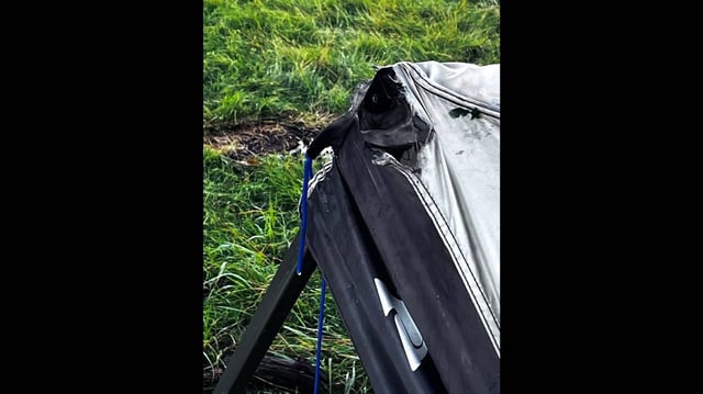 Fourteen people were under a canopy that was hit by lightning during a severe thunderstorm on Sunday evening, June 1, at Mustang Park in North Texas.