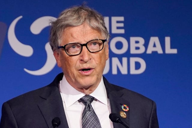 FILE - Bill Gates speaks during the Global Fund&#39;s Seventh Replenishment Conference, Sept. 21, 2022, in New York.  (AP Photo/Evan Vucci, File)