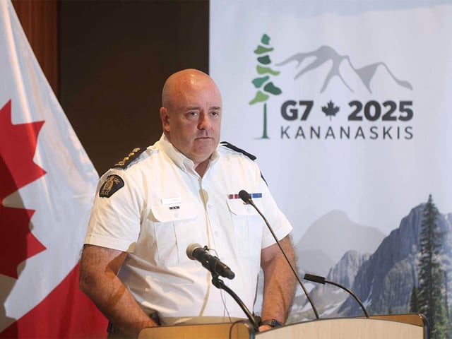 RCMP Chief Supt. David Hall, Event Security Director for the Integrated Safety and Security Group organizing security for the upcoming G7 summit in Kananaskis, speaks at CPS Headquarters in Calgary on Monday, June 2, 2025.