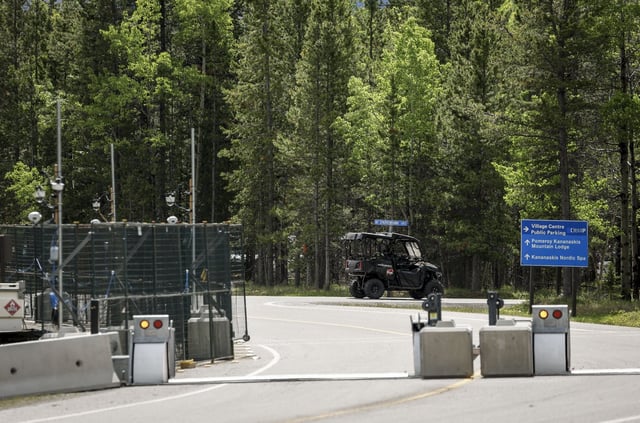 A security gate and fence outside the site of the G7 Leaders meeting is pictured in Kananaskis, Alta., Monday, June 2, 2025.THE CANADIAN PRESS/Jeff McIntosh