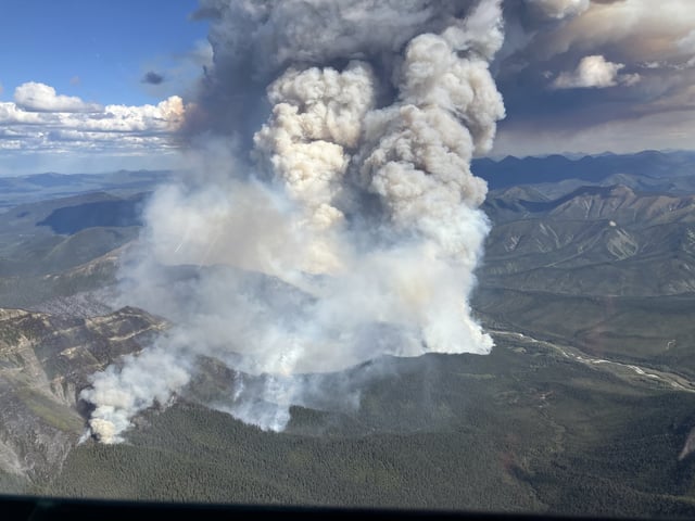 Plumes of smoke from a wildfire, designated "G90413" by the B.C. Wildfire Service, are shown from the air near Summit Lake in a Monday, June 2, 2025, handout photo. THE CANADIAN PRESS/HO-B.C. Wildfire Service, *MANDATORY CREDIT*