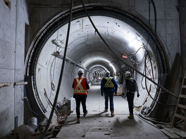 Tracks lead west in a section of the tunnel of the new Broadway Subway line at the Great Northern Way Station in Vancouver, BC, June, 2, 2025. (Richard Lam/PNG) 