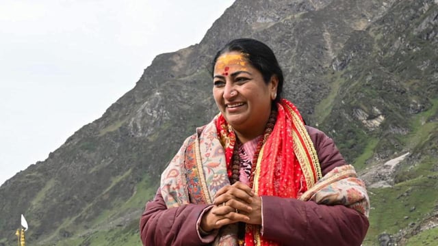 Delhi chief minister Rekha Gupta at Kedarnath in Rudraprayag on Monday. (ANI)